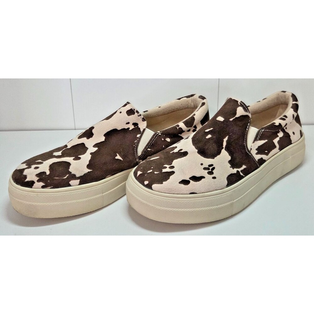 Soda Cow Print Slip On Sneakers Womens 6.5 Platform Loafers Casual Canvas Shoes